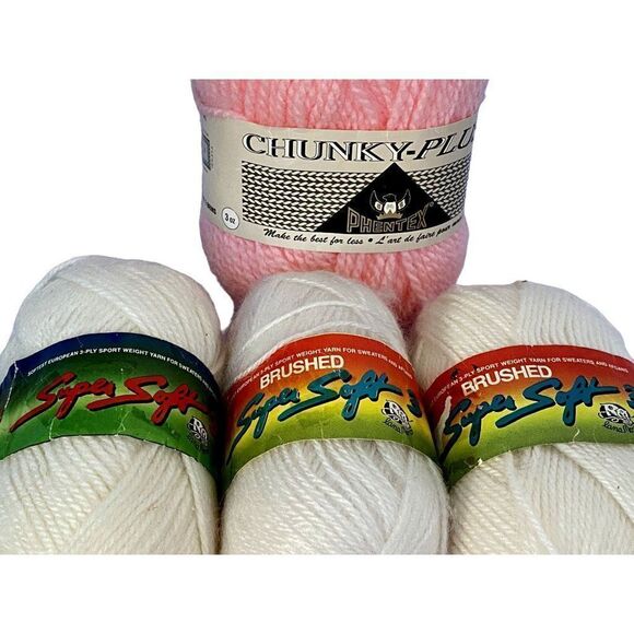 Yarn Lot 4 Skeins Acrylic 1 Pink 3 White Sport Weight - Picture 2 of 5